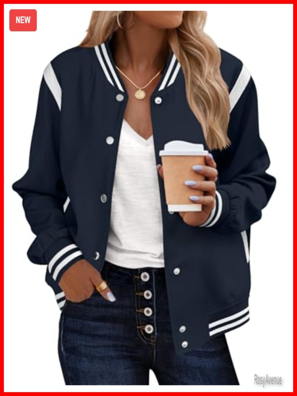 Zeagoo Women's Bomber Jacket Varsity Casual Snap Button Pockets